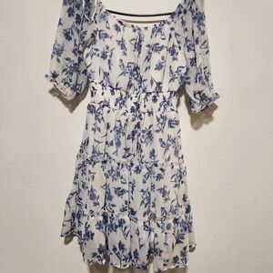 Indulge Blue and White Ruffled Mini Sundress